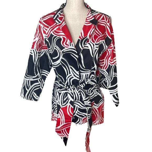 Natori Alice Through the Looking Glass Black Red Print Cropped Jacket XL… - Picture 1 of 9